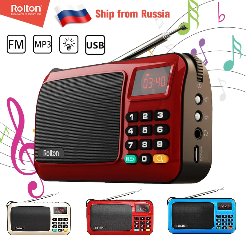 Портативный FM радиоприемник Rolton W405 мини приемник с поддержкой USB и TF карт MP3 плеер