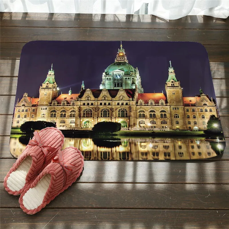 

Живописные кухонные ковры, декор зданий, Лондон, Париж, ретро, дверной коврик для гостиной, 40x60 см, напольные фланелевые коврики для ванной