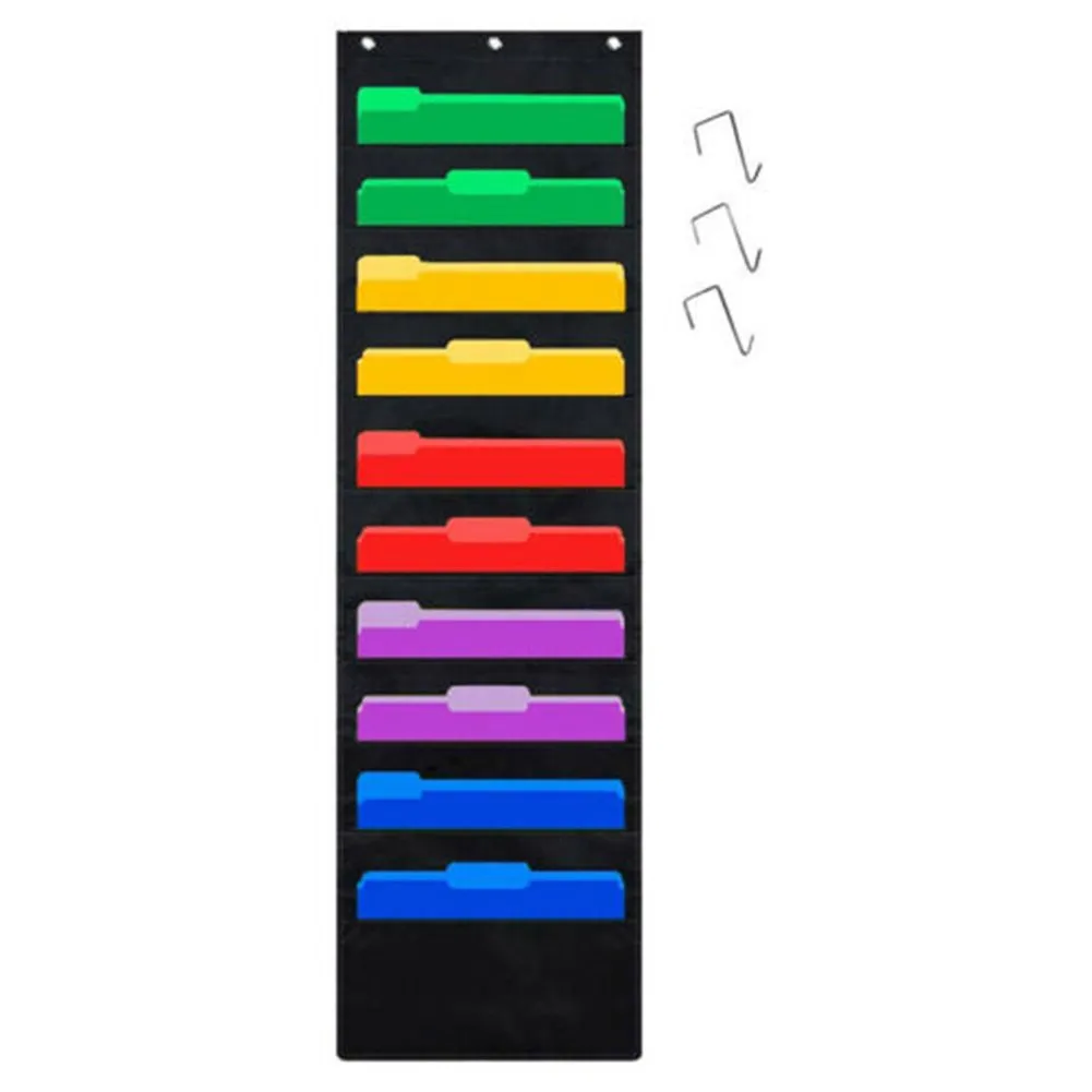

10 Pockets Home Hanging File Folder Organizer School Office 3Hook Wall Mounted Magazine Organizer Colgante Wall Organizer Office