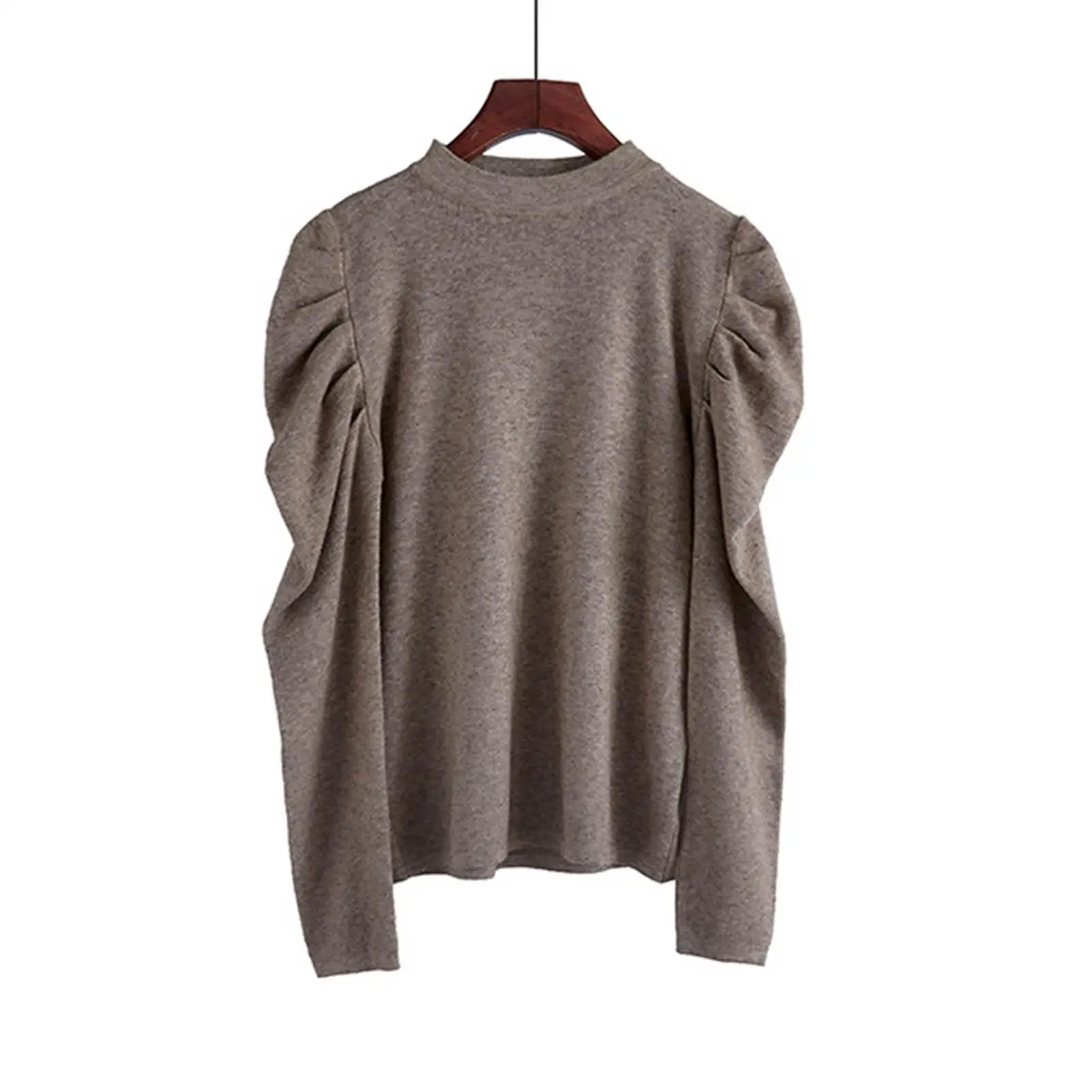 

Women Autumn Half Sleeve Solid Color Long Puff Sleeve Knitwear Slim Blouse Top