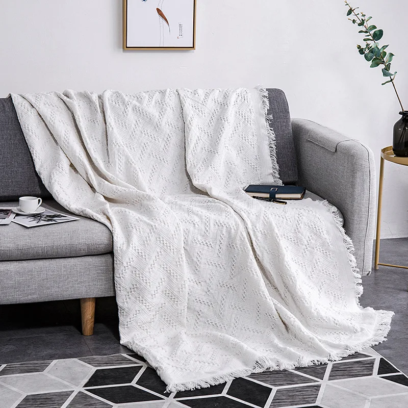 

Cotton Knitted Thread Sofa Blanket Soft Towel Bed Plaid Vintage Home Decor Bohemian Tapestry with Tassels Air Blankets