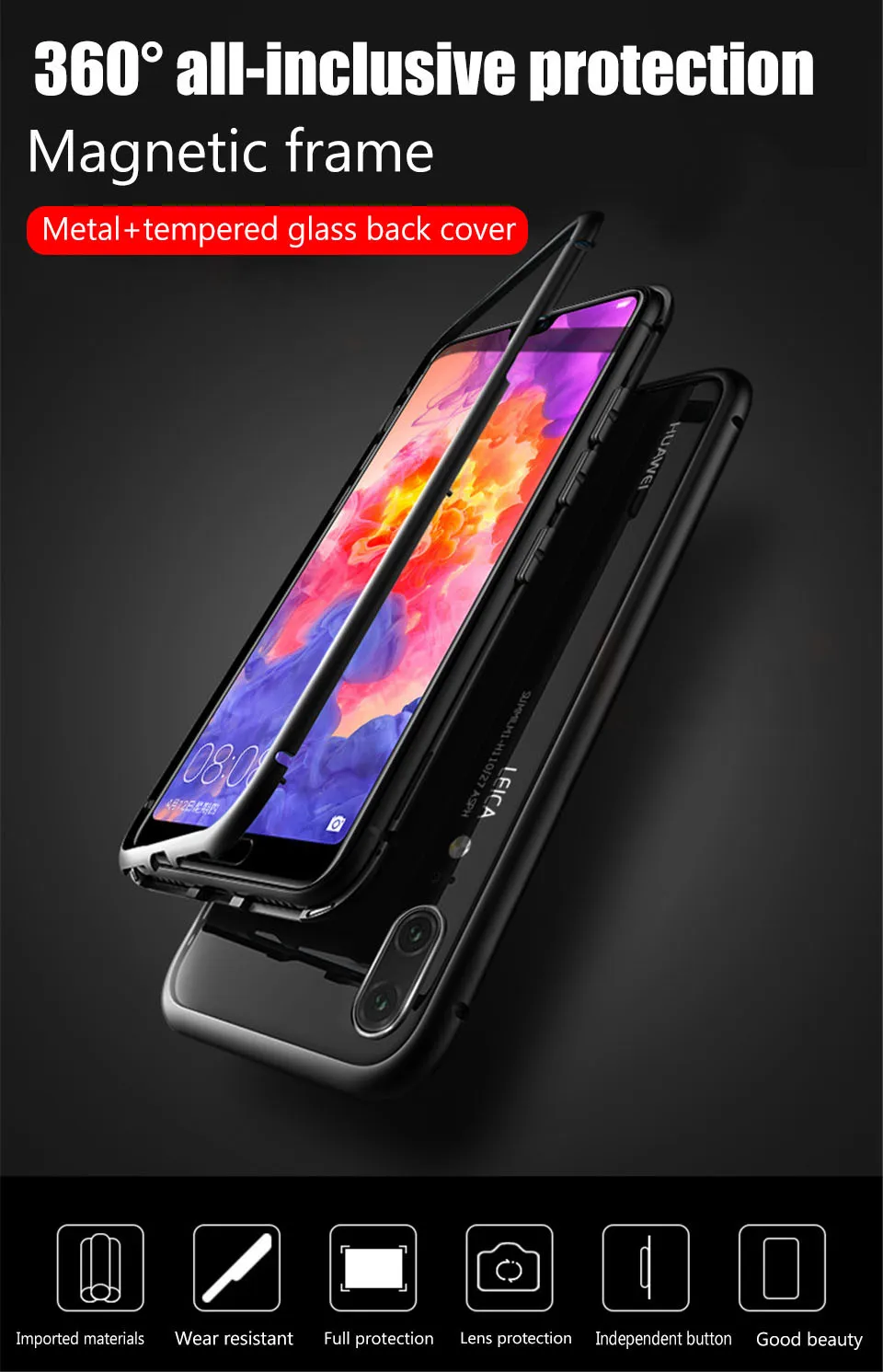 Металлический магнитный чехол для huawei P30 Pro P20 Lite P Smart Адсорбция для huawei mate 10 20 Pro Honor 10 Lite Задняя стеклянная крышка