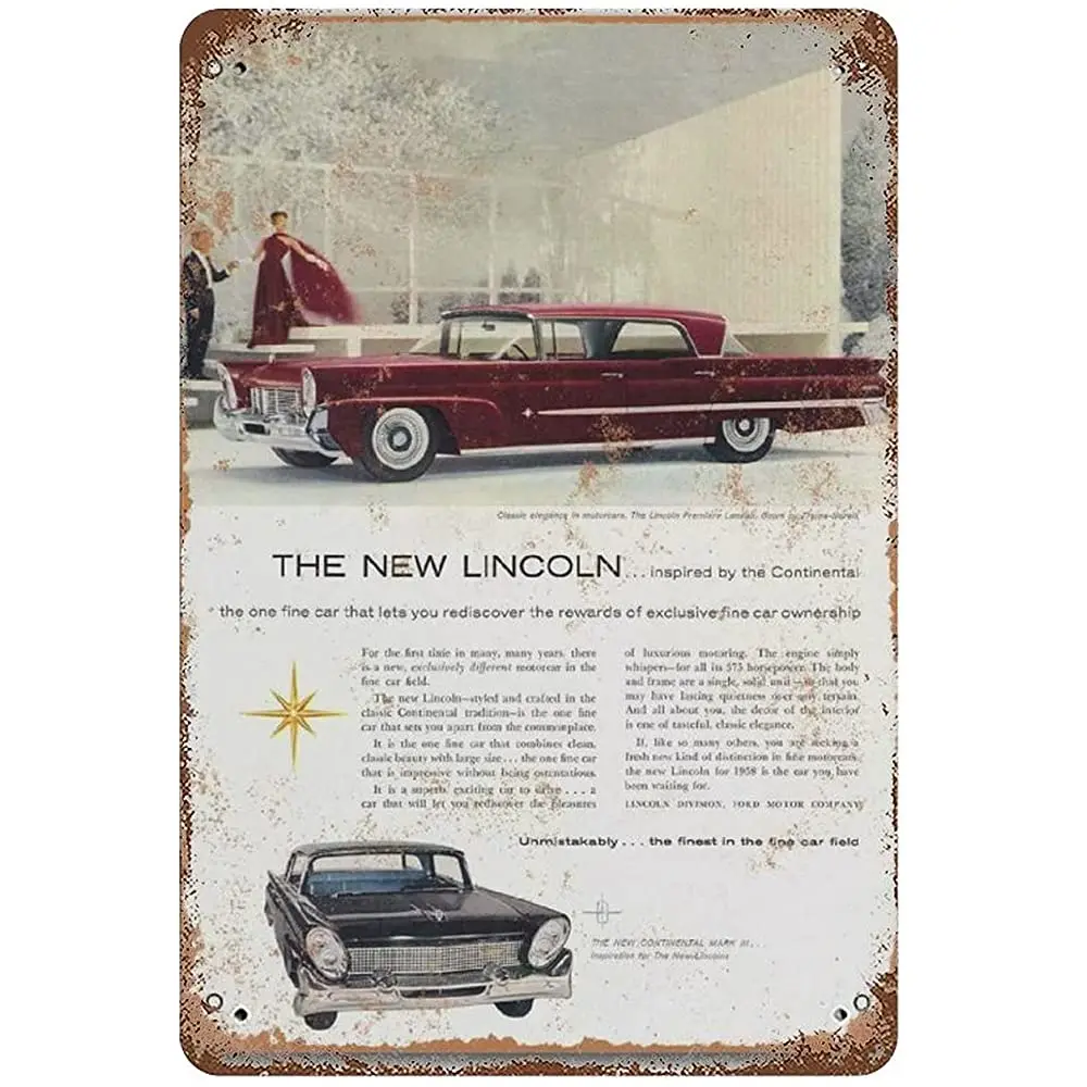

1958 Car Tin Signs Vintage Metal Bar Poster Garage Bar Game Room 8x12 Inches