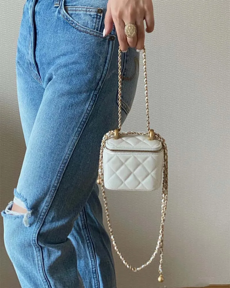

2021 new rhombus small fragrant wind golden bead ball chain mini portable box lipstick bag shoulder messenger bag