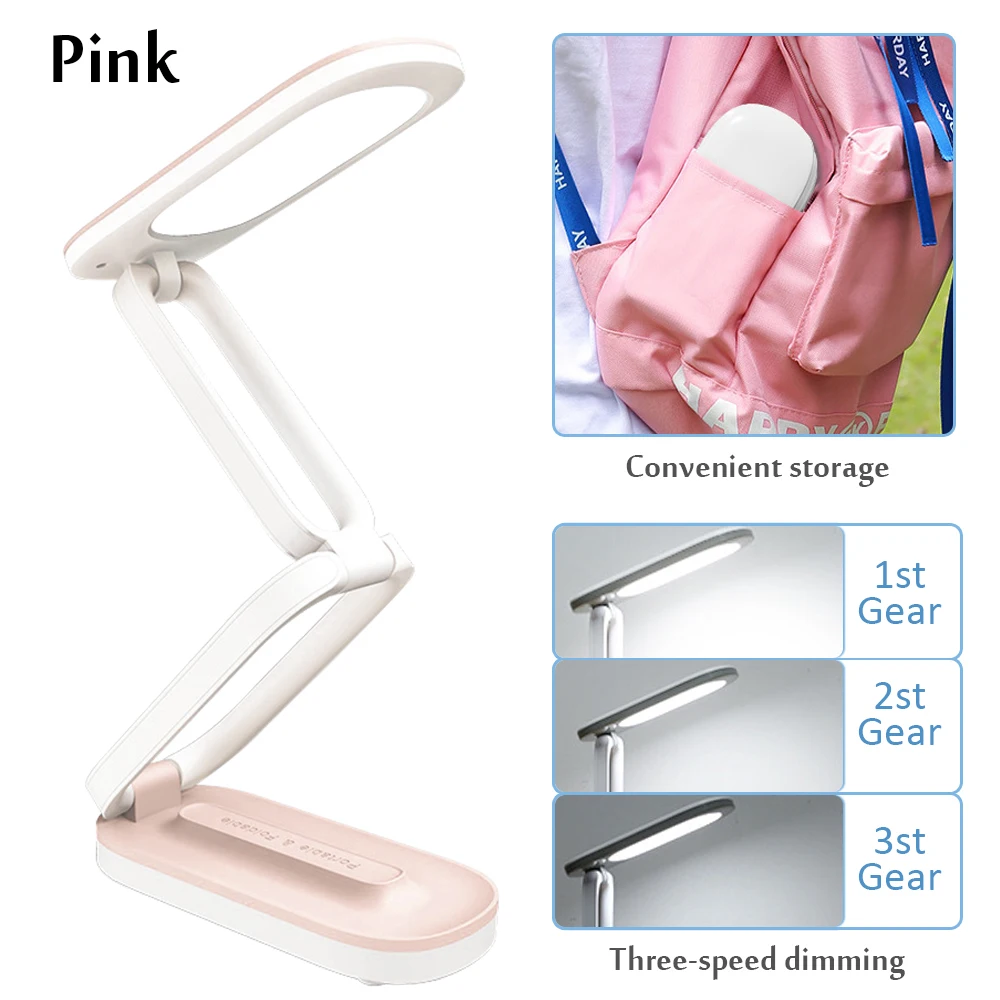 

Portable LED Folding Plastic Desk Lamp Three-Speed Dimming Folding Table Lamp Eye Protection Multi-Angle Adjustment Reading Lamp