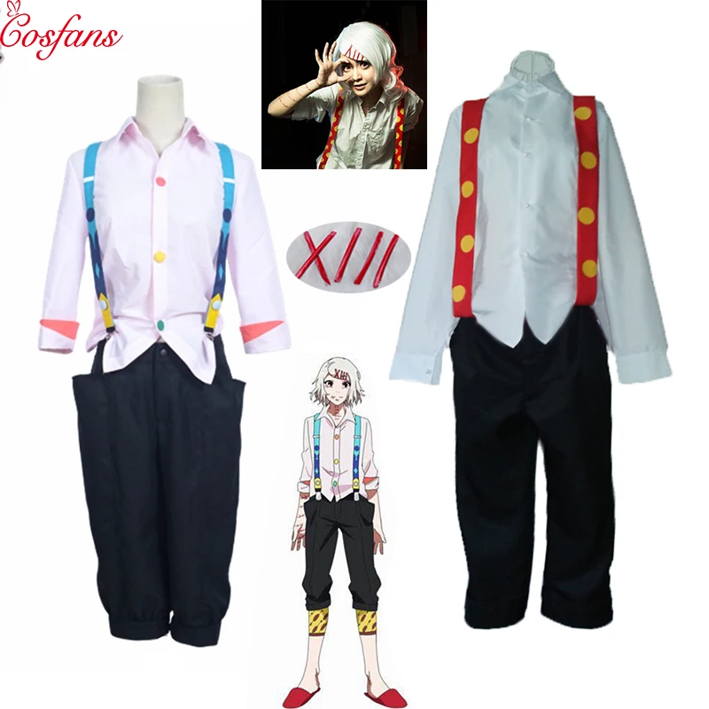 

Rosa/blanco Juzo Suzuya Rei Tokyo Ghoul Tokio gur Cosplay porque traje Juuzou Suzuya conjunto completo Wig Hairpin Shoes