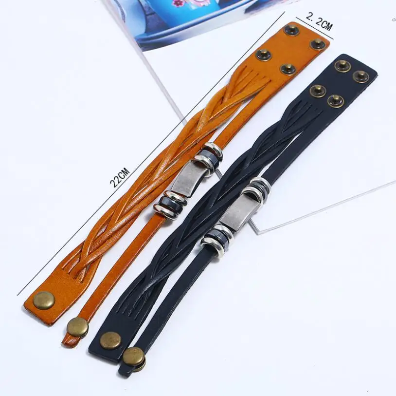 Винтажные кожаные браслеты для женщин модные двухслойные регулируемые и мужские