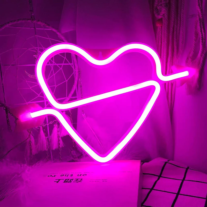 

Heart Shaped Neon Signs USB/Battery Powered Acrylic Wall Decor Decorative Home Atmosphere LED Night Lights for Girls JS22