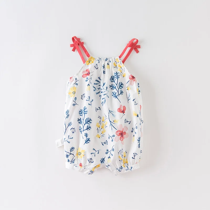DBA12556 dave bella summer new born baby girls fashion bow floral print jumpsuits infant toddler clothes children romper 1 piece | Детская