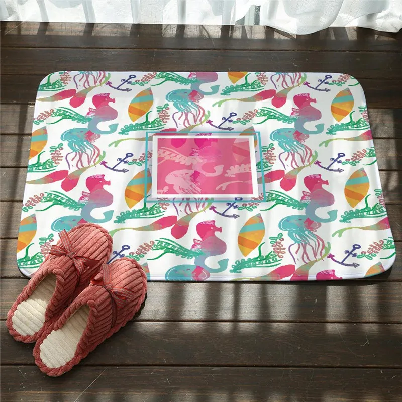 Коврик придверный из фланелевой ткани с принтом морских звезд акул нескользящий