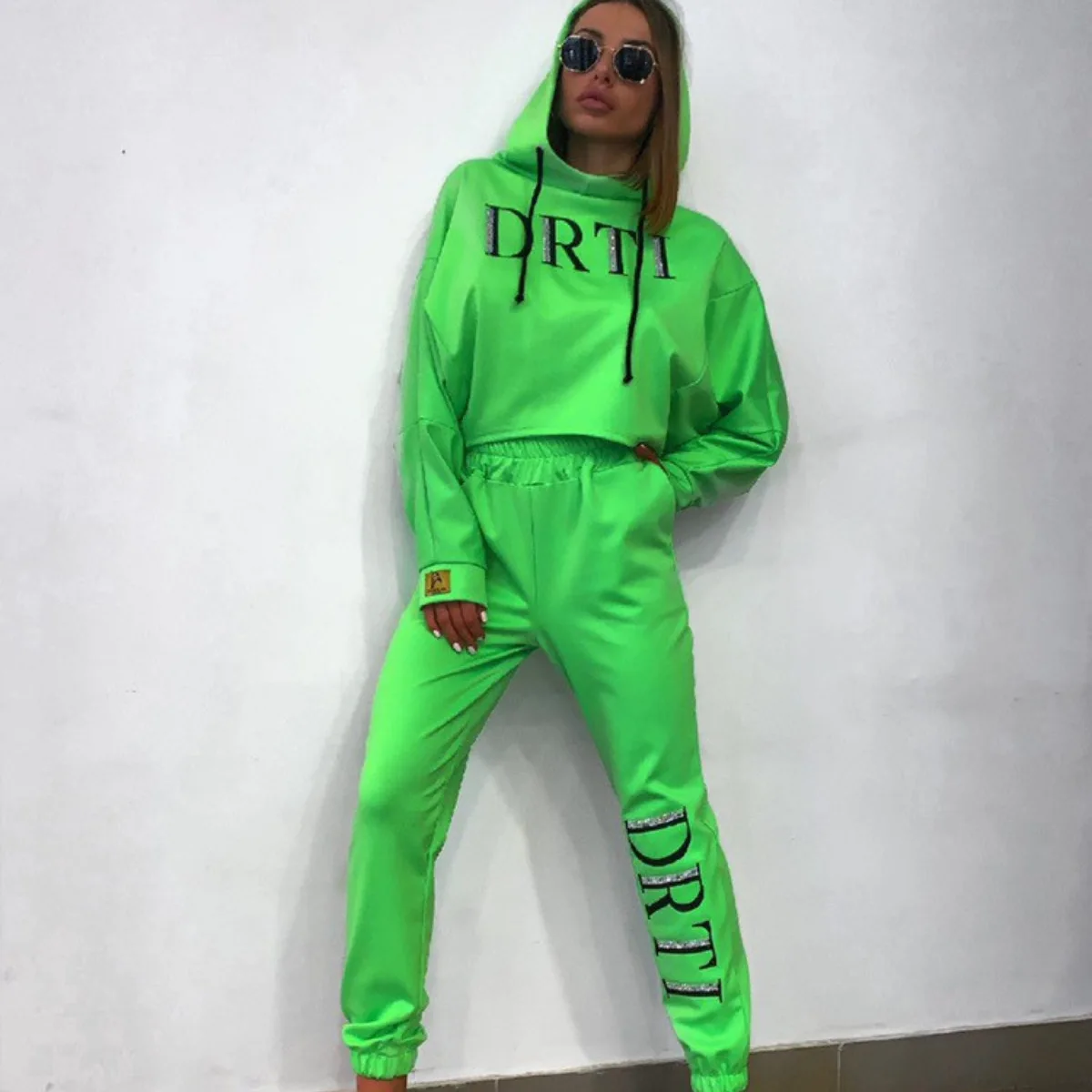 2019 Женский комплект из двух предметов Модный свитшот с капюшоном повседневные