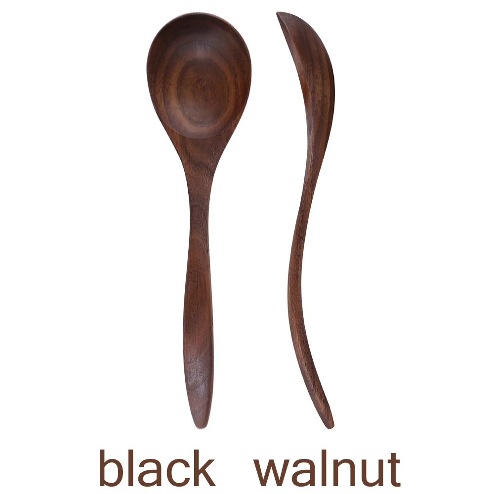 

Wooden Spoon Chinese Lacquer Tableware Heat Resistant Wood Soup Spoon Brown khaki Handle Kinking Style Spoon Drink Soup
