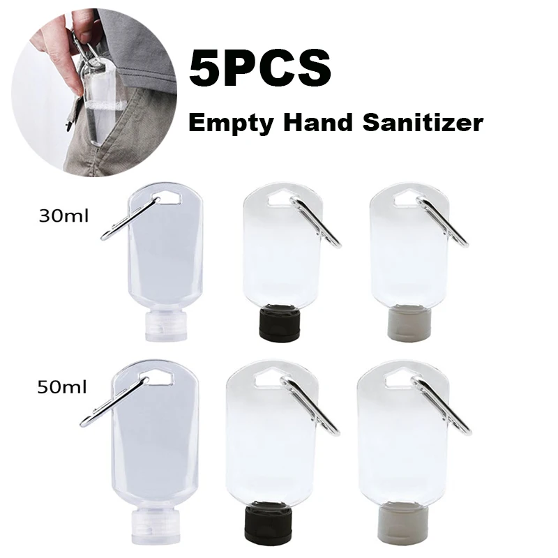 

5Pcs 30ml 50ml Empty Hand Sanitizer Travel Size Holder Hook Keychain Carriers Flip Cap Reusable Portable Empty Bottles