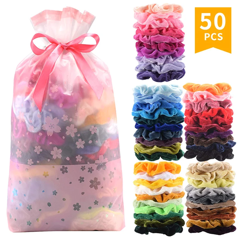 

50 Pcs Velvet Elastic Hair Bands Hair Scrunchies Stretchy Elastic Ponytail Loop Holder JL