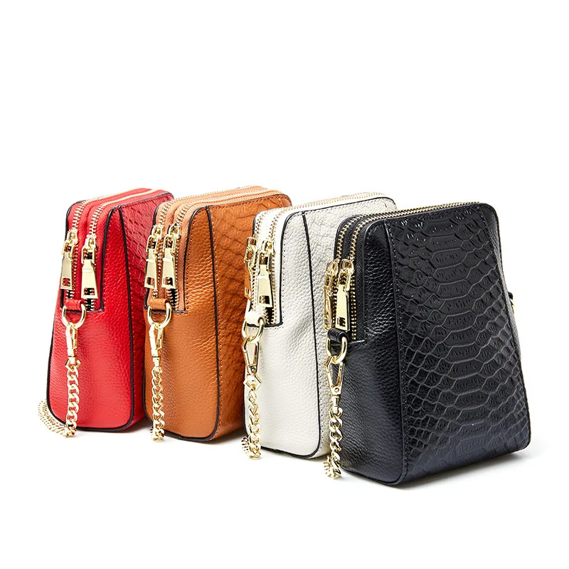 

Leather Phone Bag Women's Messenger Bag Crocodile Chain Small Bag New Style Verticle Phone Bag Mini Small Bag