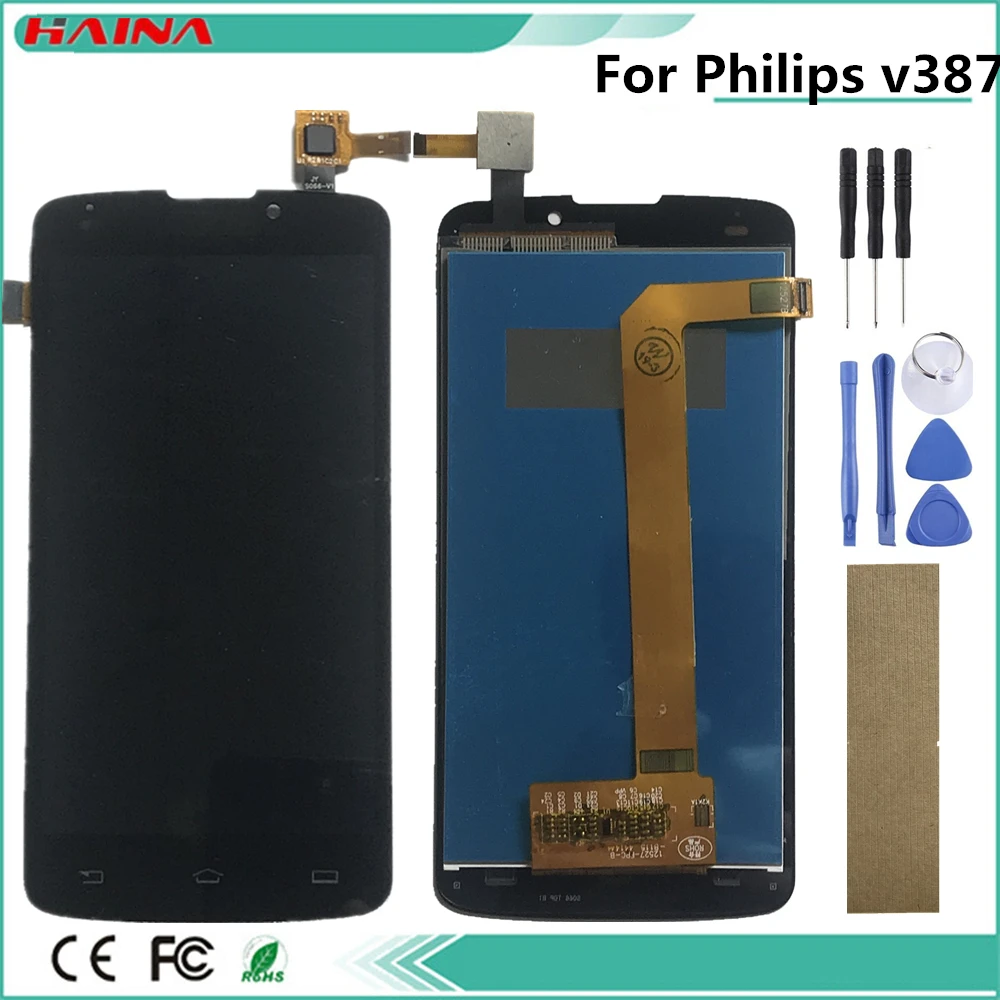 testd 5,0 дюймовый ЖК-дисплей для телефона Philips Xenium V387 ЖК-дисплей сенсорный экран панель стеклянная сборка
