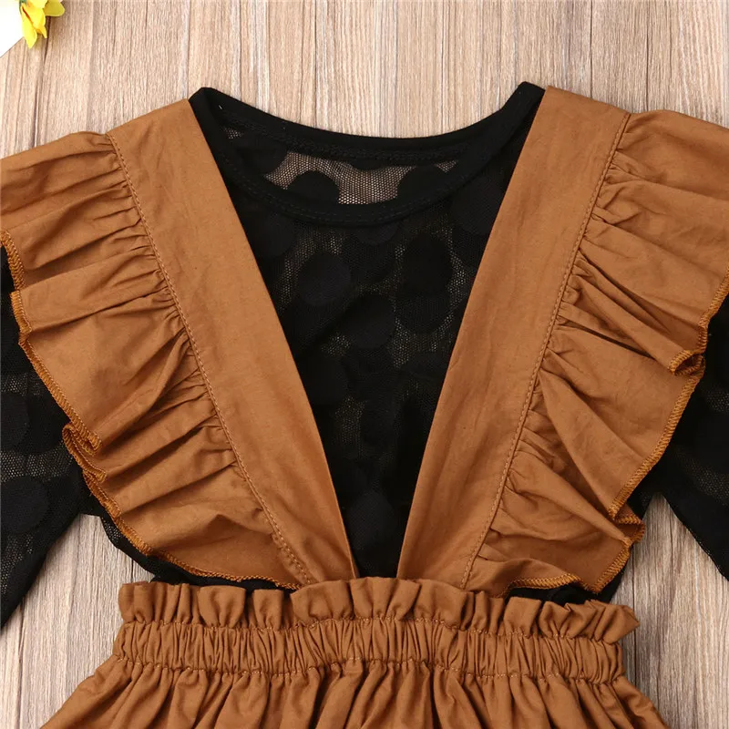 Осенняя одежда для маленьких девочек 2 шт. кружевные топы футболка + платье