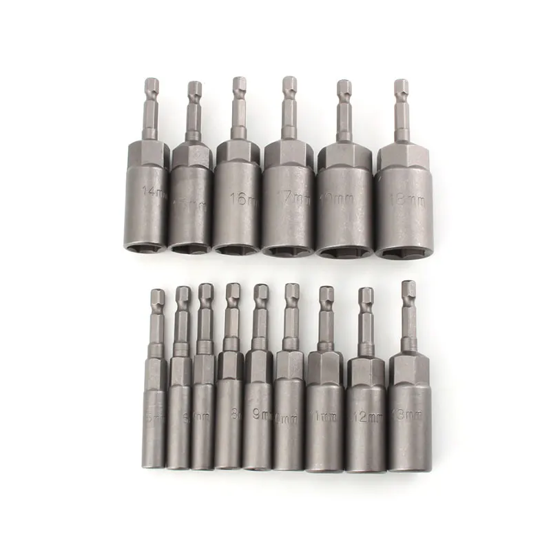 

80mm Power Nut Driver Drill Bit Set 1/4" Hex Shank 5.5-19mm Impact Socket Adapter for Socket Wrench Power Tool