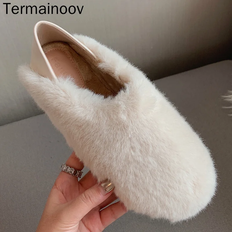 

Женские зимние туфли на плоской подошве Termainoov, новая модная уличная теплая обувь с коротким плюшем, женские топ-сайдеры