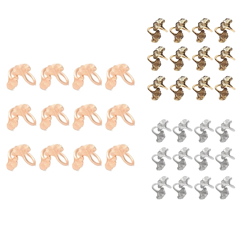 

12Pcs Napkin Ring Ginkgo Leaf Restaurant Metal Napkin Buckle Napkin Holder Hotel Table Decoratio