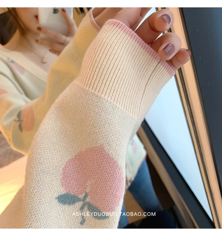 

Sweater Cardigan Cute Pink Sweaters Women Peach Cardigans Knit Oversized Tops 2021 Korean Autumn Long Sleeve Pull Femme