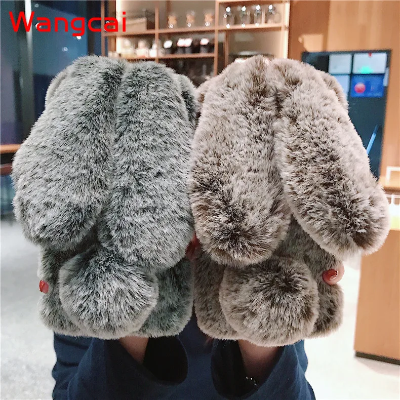 cute 3d rabbit ears fur plush case for oneplus one plus 9 8 8t nord 7t pro 7t 7 pro 6 6t 5 5t 3 cover diamond warm phone case free global shipping
