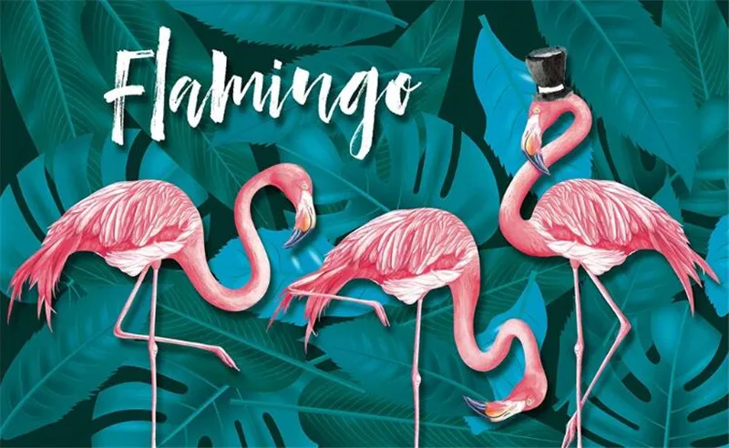 

Custom 3D Stereo Wallpaper Mural Tropical Plant Leaf Flamingo Children's Room Background Wallpaper Mural