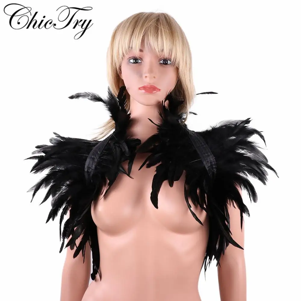 Женская накидка в викторианском стиле шаль с натуральными перьями на плечо