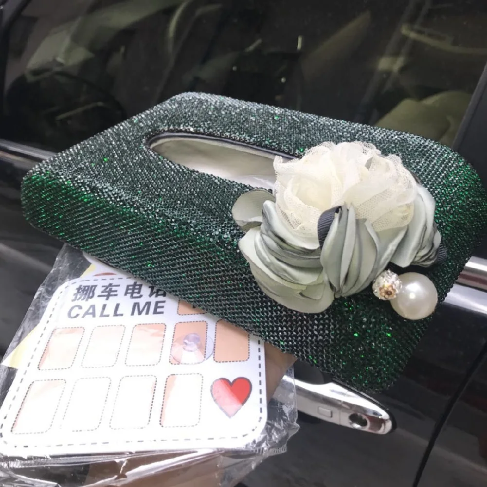 Зеленый контейнер для салфеток с блестящими бриллиантами модный автомобильный