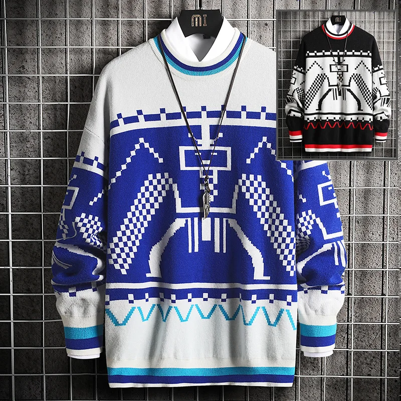 

Pullover Men's Sweater 2020 Winter Loose Style Sweater for Men Hip Hop Jacquard Korean Sweaters