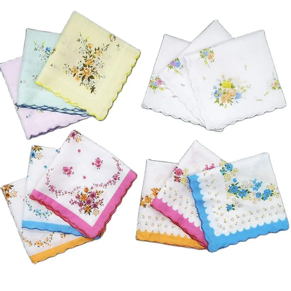 

3pcs-10pcs Flower Handkerchief Lady Square Pocket Floral Women Handkerchief Towels 30cm Novelty Wedding Dining Table hanky RF1