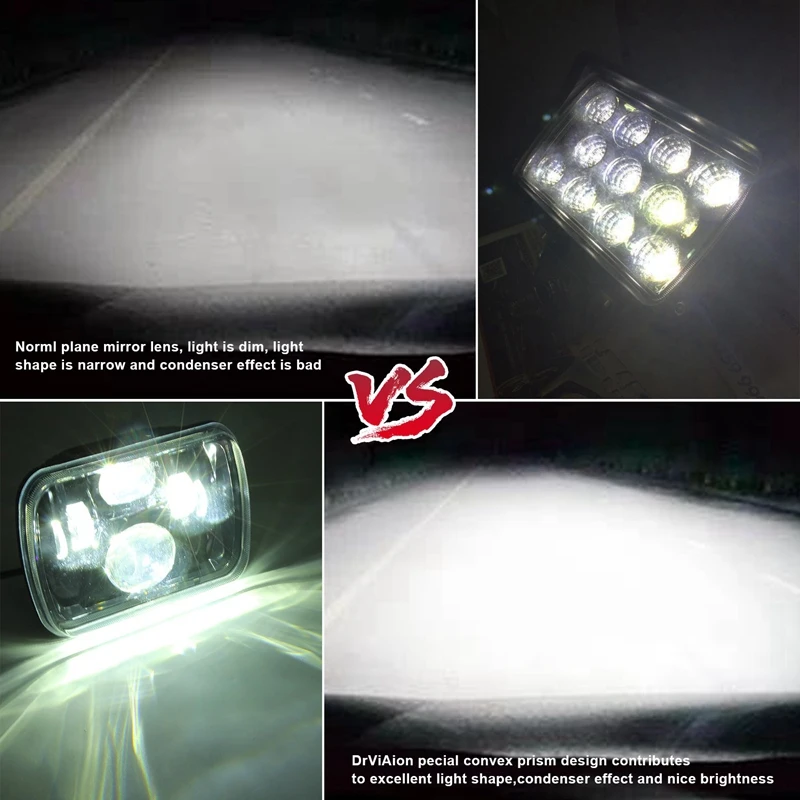 

7X6 Inch H6054 LED Headlights High Low Beam White Bezel Projector Headlights for Jeep Wrangler YJ Cherokee