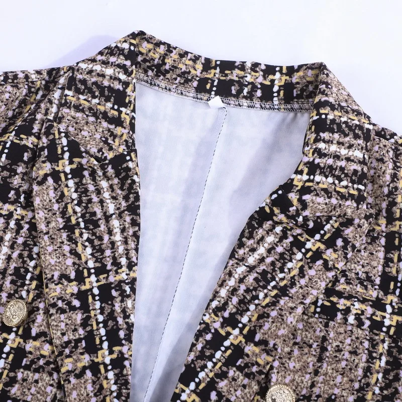 Женский двубортный твидовый пиджак винтажный с длинным рукавом и пуговицами