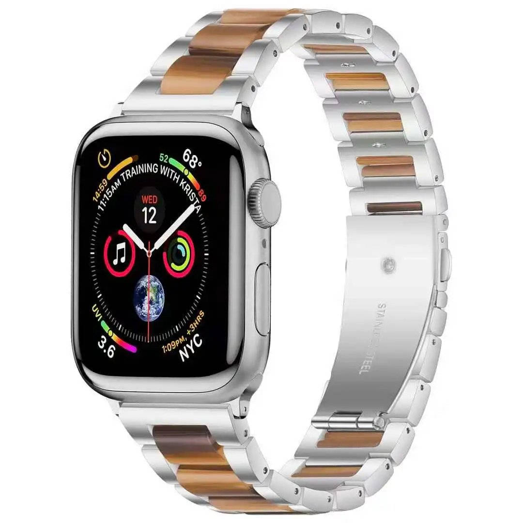 

Metal + Resin Strap Compatible With Apple Watch 44mm 42mm 40mm 38mm Luxury Stainless Steel Strap For Iwatch 6 5 4 3 2 1 SE Band