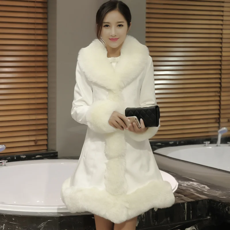 Fur Coat 2019 Winter Faux Fox Collar Parka Ladies Artificial Leather Jacket Women's Fashion Warm Cotton-Padded Long | Женская одежда