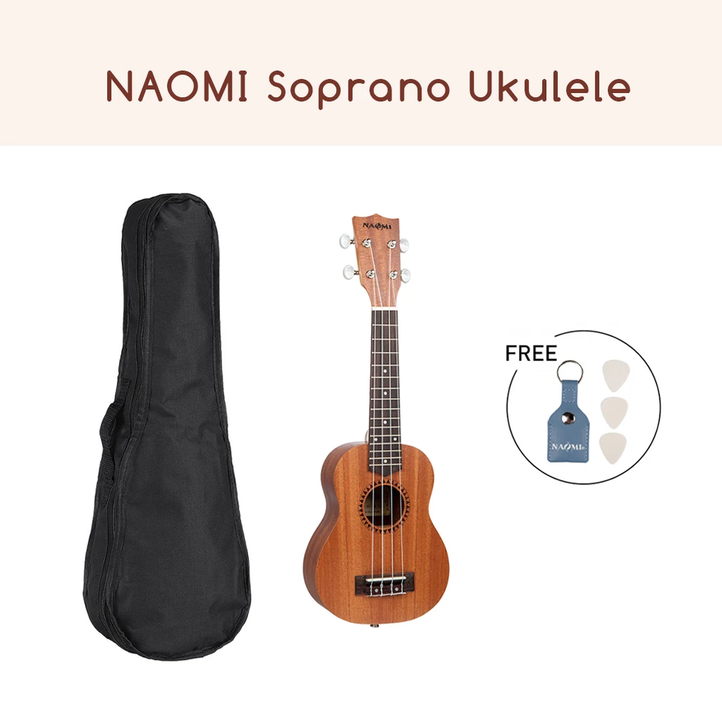 Укулеле сопрано NAOMI 15 ладов доска для Сапеле пальцев из розового дерева АБС