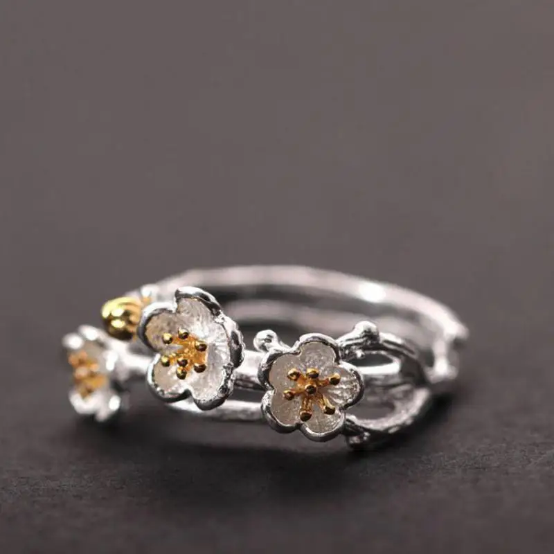 925 пробы серебряные кольца для женщин с цветами сливы винтажные уникальные