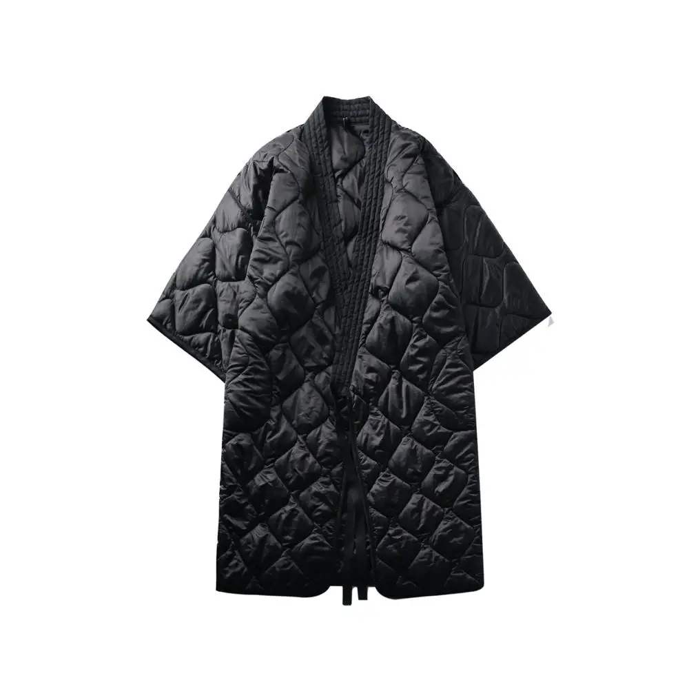 

2019 New Autumn Winter V-collar Three-quarter Sleeve Solid Color Bandage Cotton-padded Big Size Coat Women Fashion Parkas Jacket