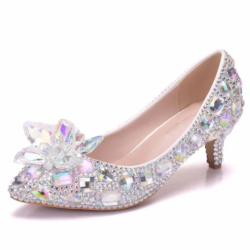 Sexy Pumps Wedding Women Fetish Shoes women pumps Party banquet PU Rhinestones Slip On 5CM Thin High Heels Pointed Toe Shallow