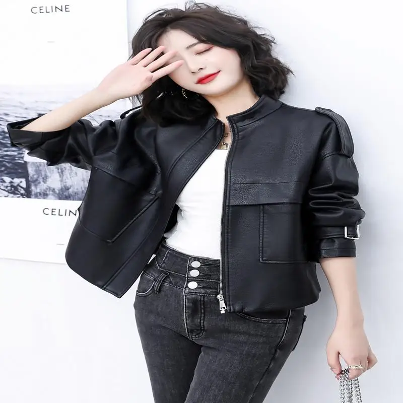

new 2021 spring women's leather coat women's short loose fashion short coat