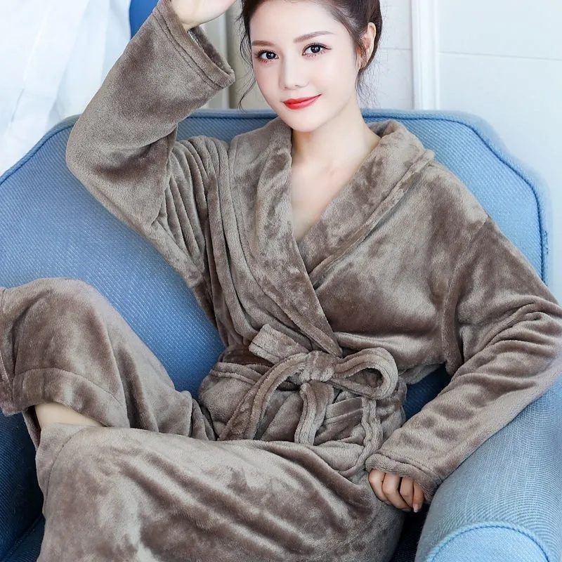 

Leopard Women Robe Flannel Print Sleepwear Kimono Bathrobe Gown Soft Coral Fleece Nightwear Casual Nightgown Home Clothes
