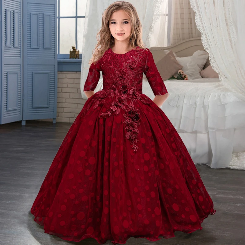2022 Summer Long Sleeve Flower Girl Dress Elegant Kids Dresses For Girls Party Wedding Bridesmaid Princess 14 10 12 Years | Детская