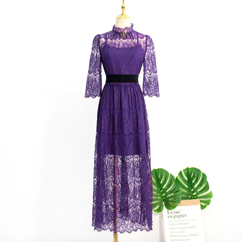 2021 летнее платье женское кружевное в Корейском стиле Модные Винтажные