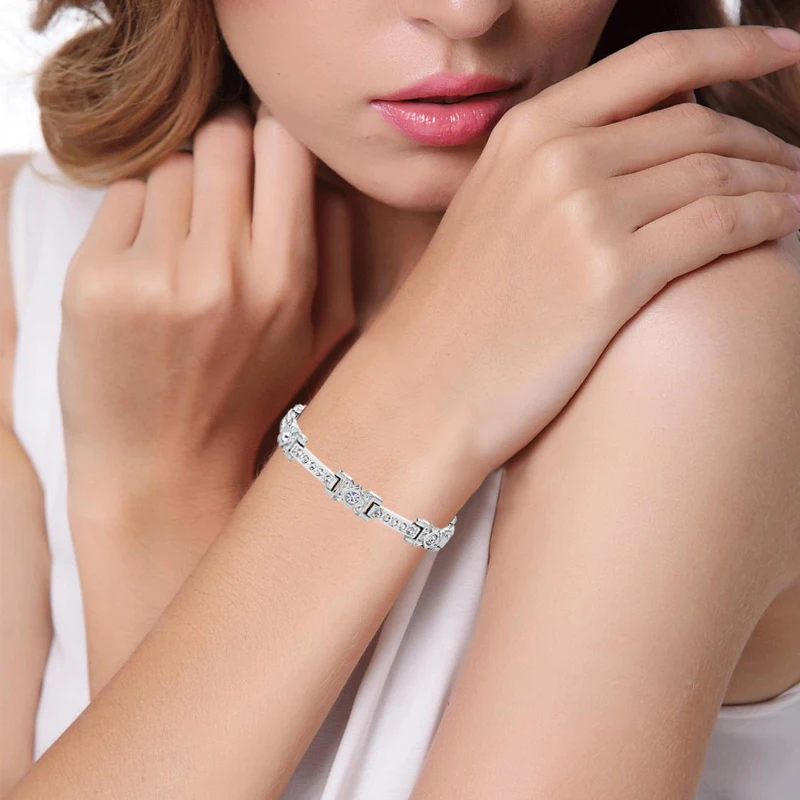 

Vivari Ladies 35pcs Clear Crystals Bio Energy Bracelet Silver Color Magnetic Women Bangle Gift Jewelry Charm Wristband