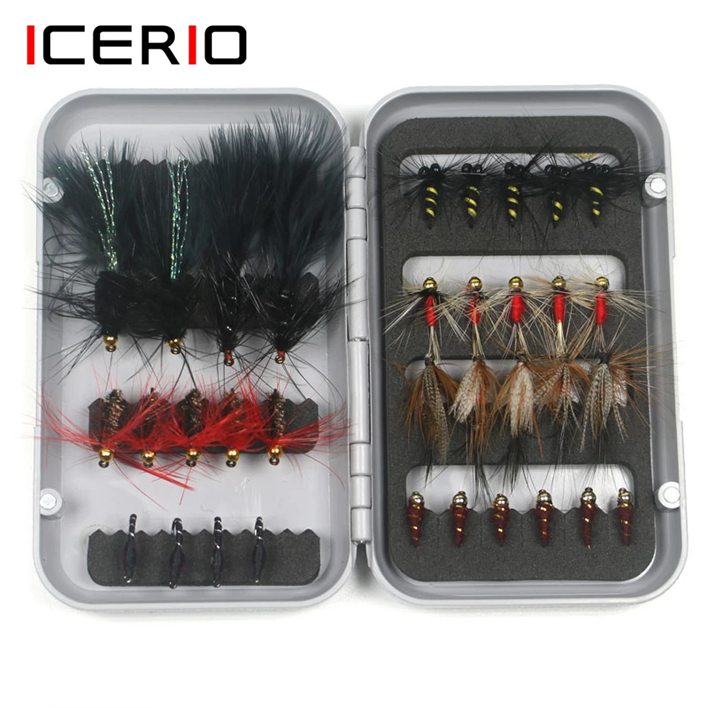 

34/44PCS Fly Fishing Lure Fly Tying Material Wet/Dry Nymph Artificial Flies Bait Pesca Fly Trout Carp Fishing Pesca Tackle/Box