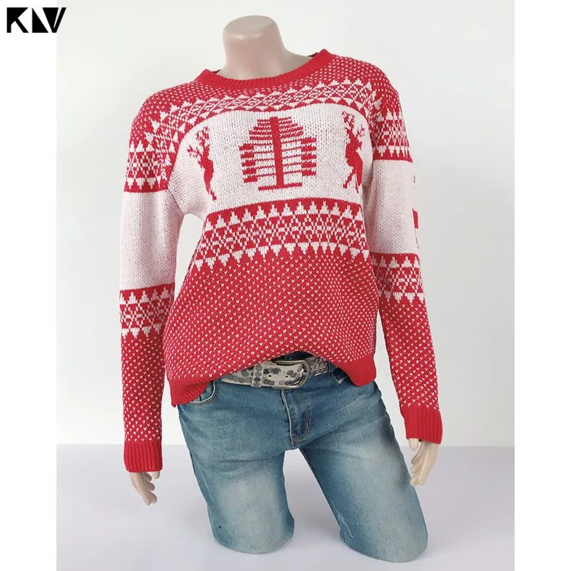 Женский зимний свитер с длинным рукавом некрасивый вязаный пуловер рисунком