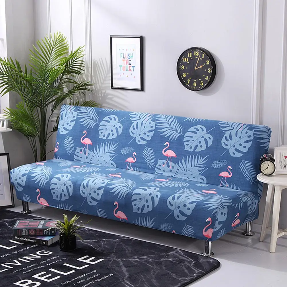 Натяжной чехол для дивана без подлокотника складного покрытый полностью