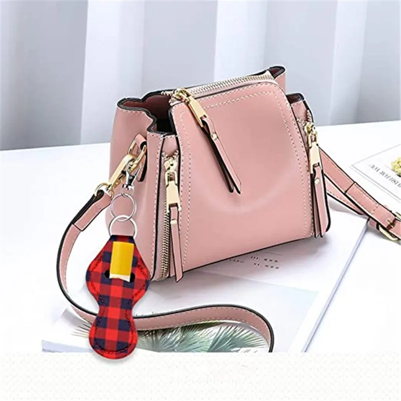 

2021 New Simple Lipstick Bag Keychain PU Leather Sunflower Leopard Bag Key Chain Gifts Accessory Lip Balm Lipsticks Keyrings
