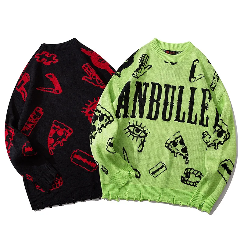 

Harajuku Knitted Sweaters Men Hip Hop Loose Pullover Letter Printed Sweater Streetwear Male Winter Clothing Coat WG597