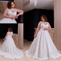 plus size a line wedding dresses full lace applique bridal gowns sleeveless sweep train custom made beach boho robe de mari%c3%a9e